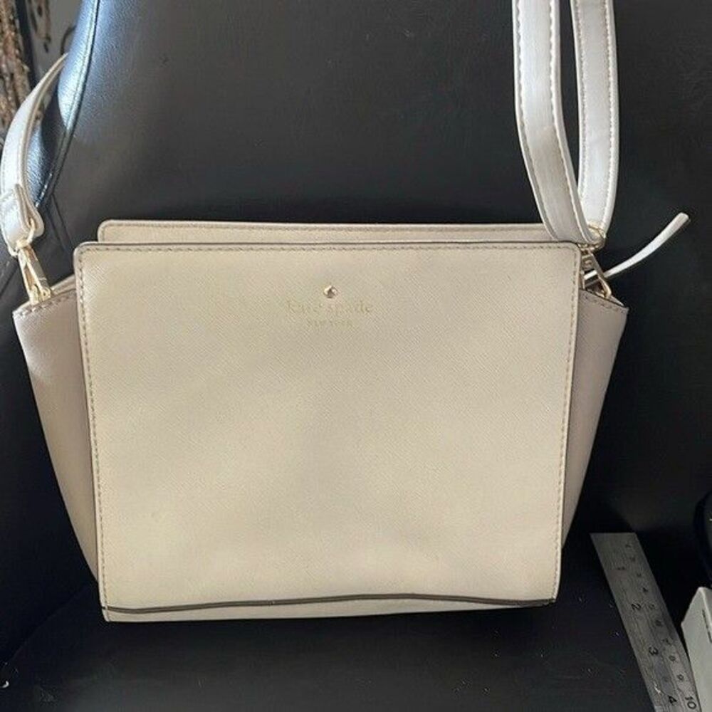 Kate Spade NY Grand Street Hayden Color block Taupe Cream Crossbody - Picture 2 of 5
